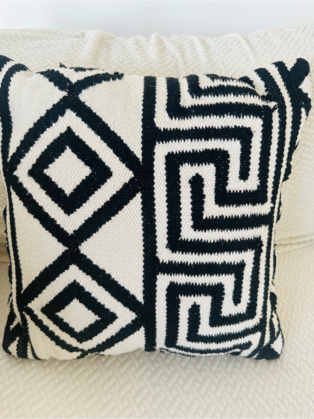 World Market Black & Off White Geometric Textured Throw Pillow 20 x 20